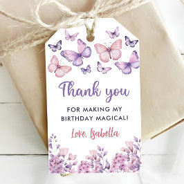 Etiqueta Para Presente Aniversário da Menina Borboleta Floral Roxo Rosa