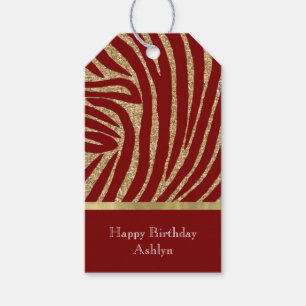 Etiqueta Para Presente Aniversário da Zebra Dourada Vermelha