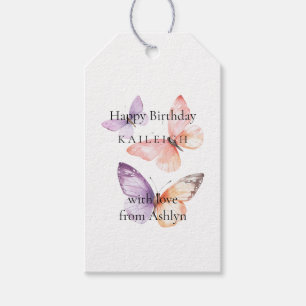 Etiqueta Para Presente Aniversário das Borboletas de Lavanda Pêssego