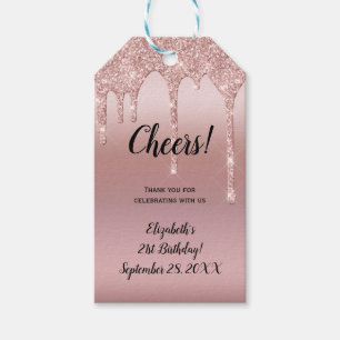 Etiqueta Para Presente aniversário de 21 anos de brilho Dourado do rosa