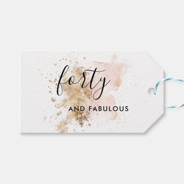 Etiqueta Para Presente Aniversário de 40 anos rosa e Dourado (Frente (horizontal))