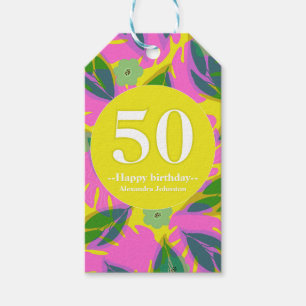 Etiqueta Para Presente aniversário de 50 anos amarelo tropical colorido  