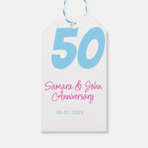 Etiqueta Para Presente aniversário de 50 anos azul ousado rosa nome data