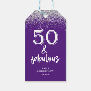 Etiqueta Para Presente Aniversário de 50 anos em Glitter Prata Roxo
