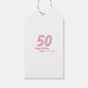 Etiqueta Para Presente aniversário de 50 anos rosa roxo nome simples mini