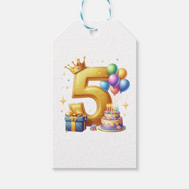 Etiqueta Para Presente Aniversário de 5 anos dourado (Frente)