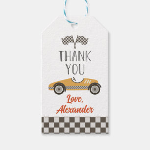 Etiqueta Para Presente Aniversário de Carro de Corrida Amarelo Vintage Ob