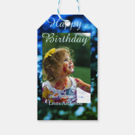 Etiqueta Para Presente Aniversário de criança de fotos azul verde-brilhan