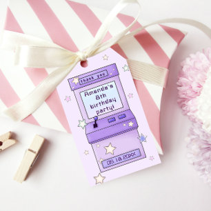 Etiqueta Para Presente Aniversário de criança de Jogo de Arcade Roxo Retr