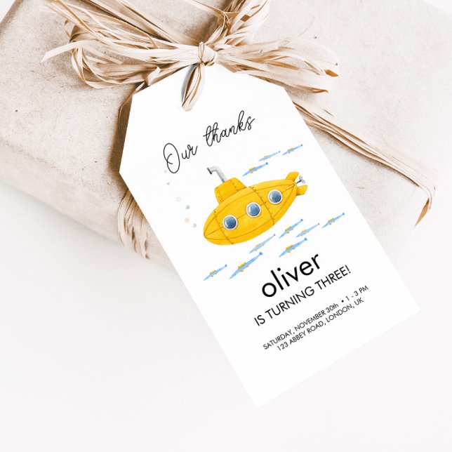 Etiqueta Para Presente Aniversário de criança Submarino Amarelo Obrigado (Criador carregado)