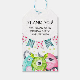 Etiqueta Para Presente Aniversário de criança Watercolor Monsters Obrigad