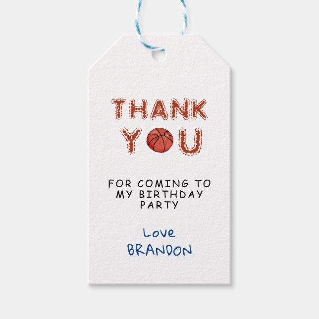 Etiqueta Para Presente Aniversário de Crianças de Esportes de Basquetebol (Frente)