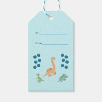 Etiqueta Para Presente Aniversário de Dinossauro Fofo Azul Claro