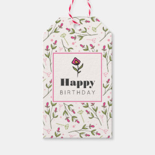Etiqueta Para Presente Aniversário de Flores Selvagens, Rosa e Verde
