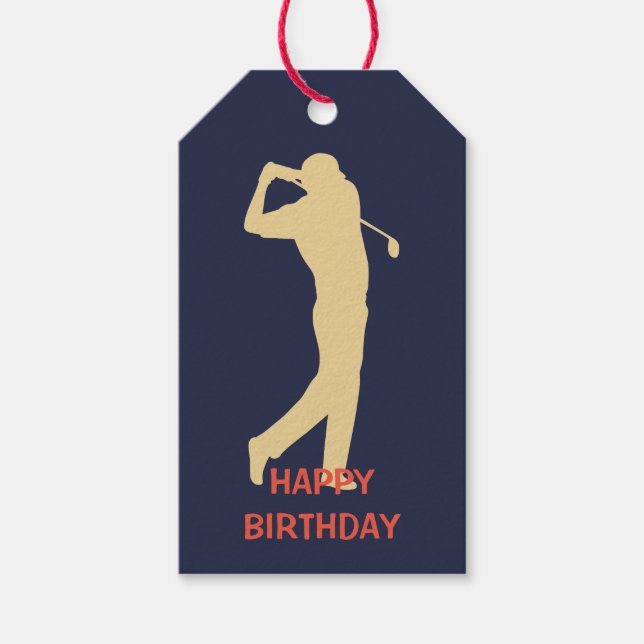 Etiqueta Para Presente Aniversário de Golfer de Silhouette Dourado (Frente)