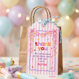Etiqueta Para Presente Aniversário de Menina Divertida com Listras Rosa C