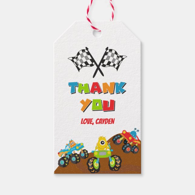 Etiqueta Para Presente Aniversário de monstros de caminhão monstro (Frente)