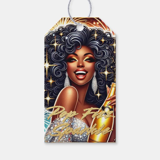 Etiqueta Para Presente Aniversário de Mulher Americana Glamorosa/NYE (Frente)