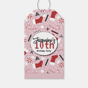Etiqueta Para Presente Aniversário de Natal Cor-de-Rosa Retrô de Hortelã-
