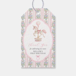 Etiqueta Para Presente Aniversário de Um Ano Carousel Rosa