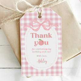 Etiqueta Para Presente Aniversário de Um Ano Rosa Gingham Pêssego