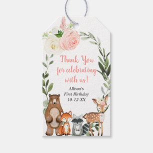 Etiqueta Para Presente Aniversário de uma menina verde rosa de animais d