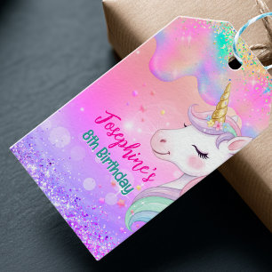 Etiqueta Para Presente Aniversário de unicórnio rosa aqua fofo
