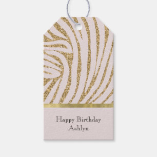 Etiqueta Para Presente Aniversário de Zebra Dourada Rosa-Cor-de-Rosa-Azul