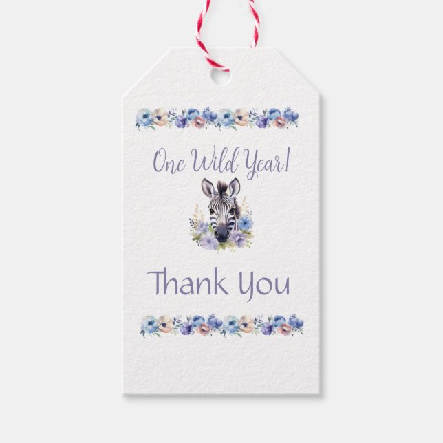 Etiqueta Para Presente Aniversário de Zebra Floral (Frente)