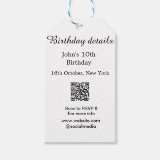 Etiqueta Para Presente Aniversário detalha 10º aniversário do scan QR web