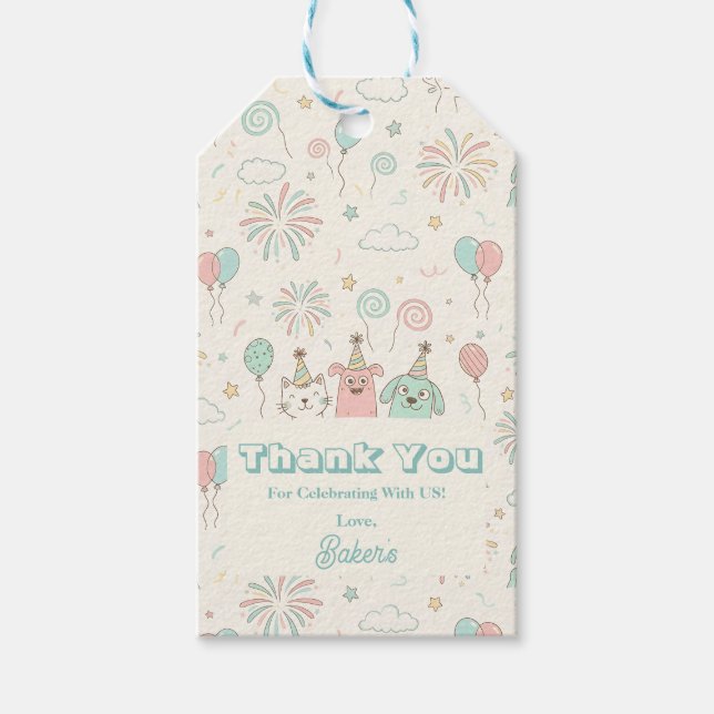 Etiqueta Para Presente Aniversário Divertido e Doce com Três Crianças (Frente)