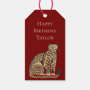 Etiqueta Para Presente Aniversário do Animal Leopardo Dourado de Creme Ve