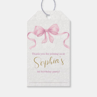 Etiqueta Para Presente Aniversário do Arco Rosa e do Script Dourado Elega