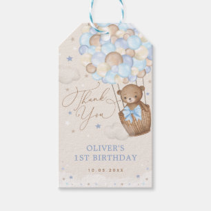 Etiqueta Para Presente Aniversário do Balão de Ar Quente do Urso Azul M