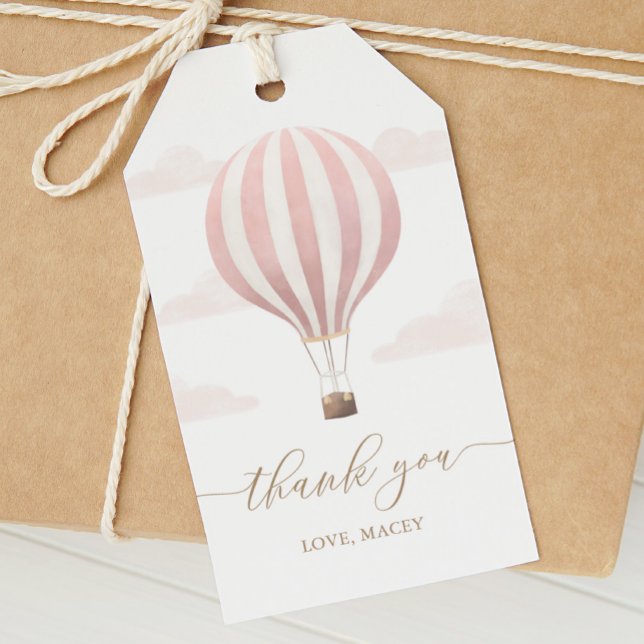 Etiqueta Para Presente Aniversário do Balão de Ar Quente Rosa (Criador carregado)