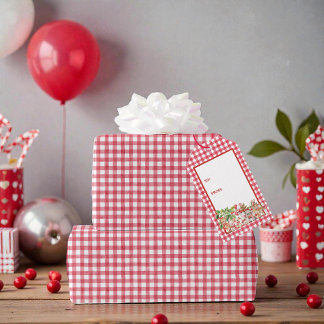 Etiqueta Para Presente Aniversário do Bebê com Xadrez Vermelho e Cereja