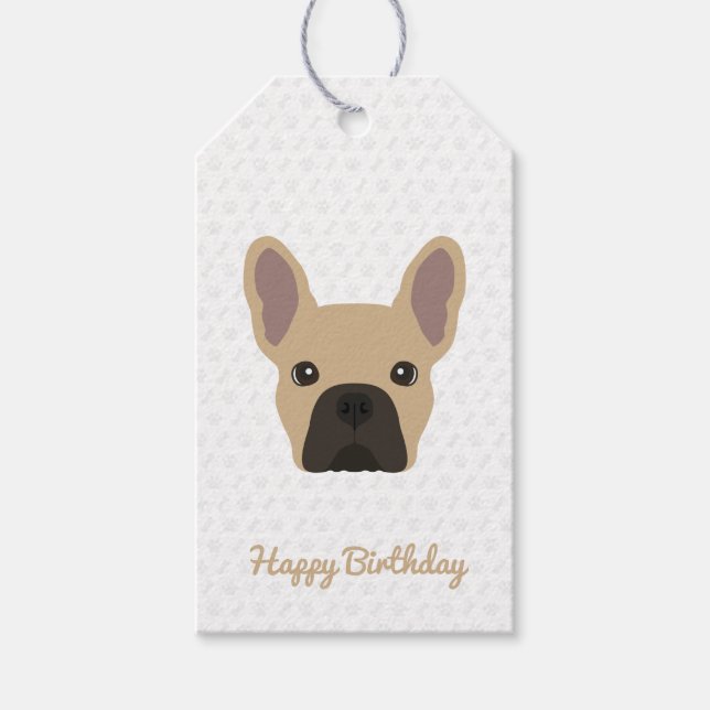 Etiqueta Para Presente Aniversário do Buldogue Francês Fawn Light (Frente)
