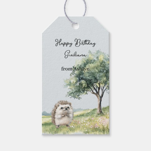 Etiqueta Para Presente Aniversário do Campo de Flores doouriço (Frente)