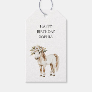 Etiqueta Para Presente Aniversário do Cavalo com Listras Xadrez Creme Bra