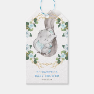 Etiqueta Para Presente Aniversário do Chá de Elefante Floral Azul Doura