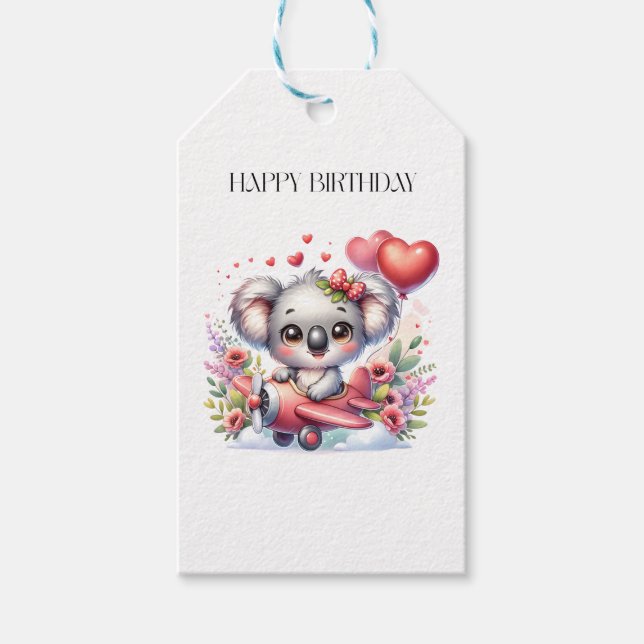 Etiqueta Para Presente Aniversário do Coala Voador (Frente)