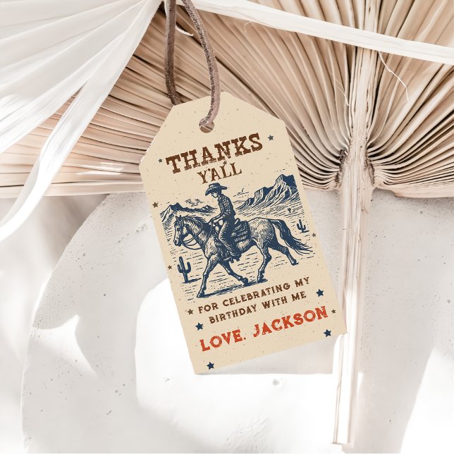 Etiqueta Para Presente Aniversário do Cowboy Ocidental Obrigado (Criador carregado)