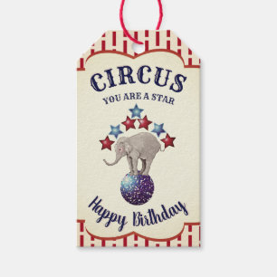 Etiqueta Para Presente Aniversário do elefante do circo do vintage