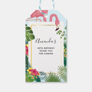 Etiqueta Para Presente Aniversário do Flamingo e das Folhas Tropicais de
