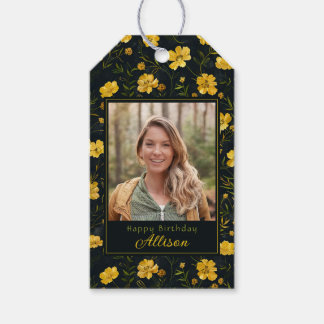 Etiqueta Para Presente Aniversário do Flor Amarelo do Copo Amarelo Elegan