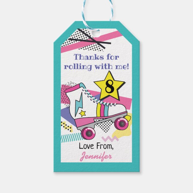 Etiqueta Para Presente Aniversário do Partido do Skate Retro - Obrigado (Frente)