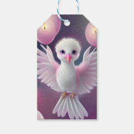 Etiqueta Para Presente Aniversário do Pássaro Bebê Branco e Rosa