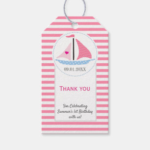 Etiqueta Para Presente Aniversário Do Preppy Nautical Pink Sail Fora De