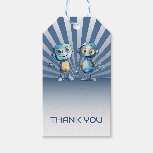 Etiqueta Para Presente Aniversário do Tema Robô Azul Obrigado (Frente)