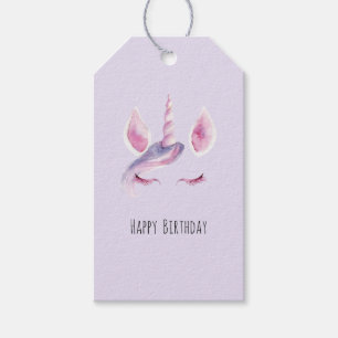 Etiqueta Para Presente Aniversário do Unicórnio Rosa Roxo